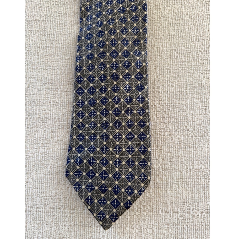 Vntg Valentino Cravatte Silk Tie Blue Gray Diamond Burst Made Italy Business